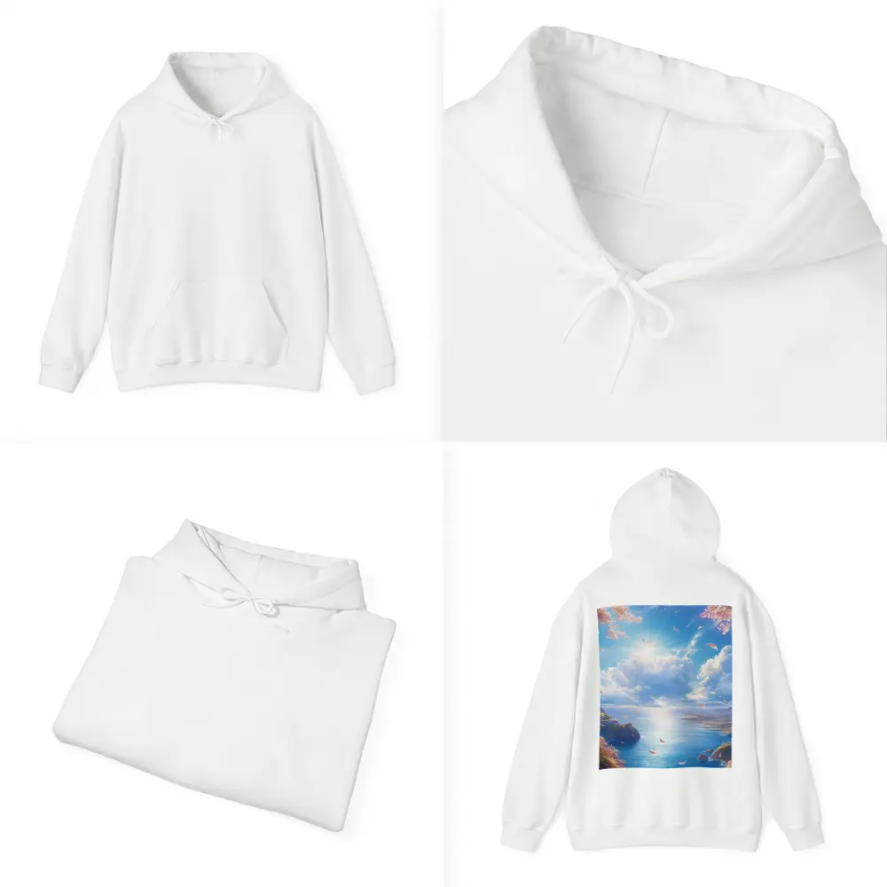 Cherry Blossom Petals Over Blue Ocean – Hoodies