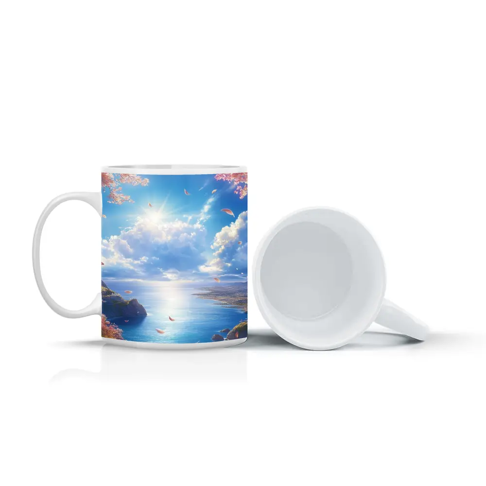 Cherry Blossom Petals Over Blue Ocean – Mugs
