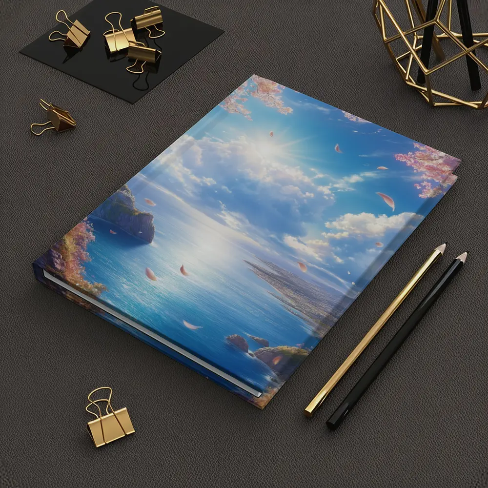 Cherry Blossom Petals Over Blue Ocean – Notebooks