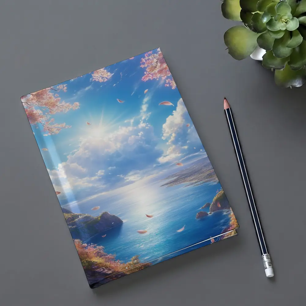 Cherry Blossom Petals Over Blue Ocean – Notebooks