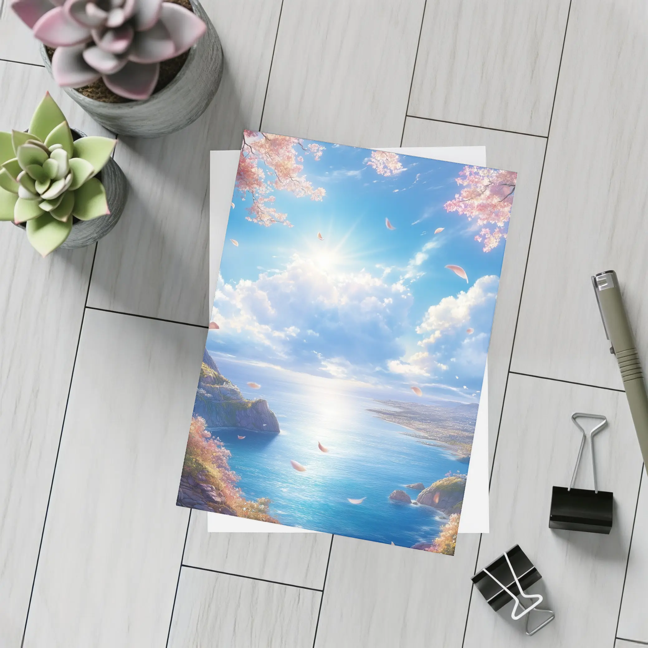 Cherry Blossom Petals Over Blue Ocean – Postcards