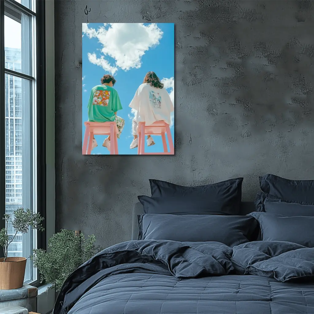 Cartoon Graphic Tees Blue Sky Clouds – Wall Art