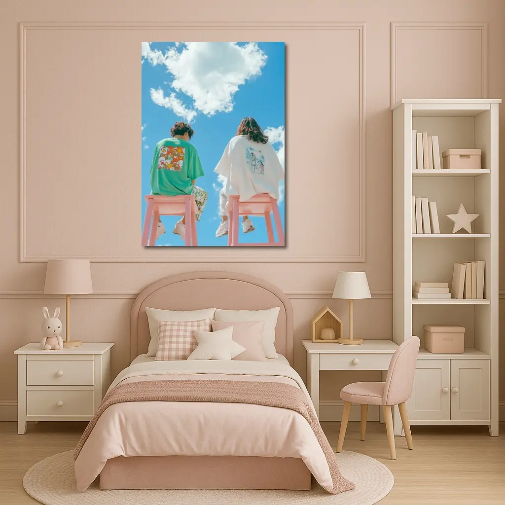 Cartoon Graphic Tees Blue Sky Clouds – Wall Art