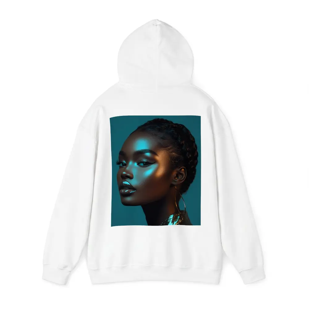 Black Woman Portrait Teal Neon Light – Hoodies