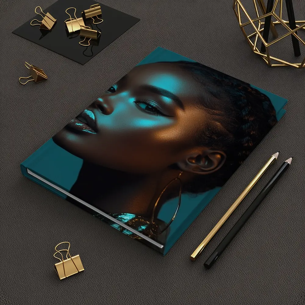 Black Woman Portrait Teal Neon Light – Notebooks
