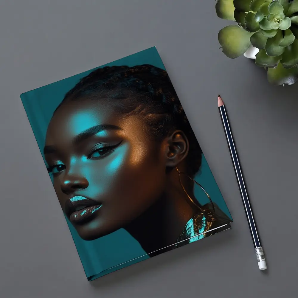 Black Woman Portrait Teal Neon Light – Notebooks