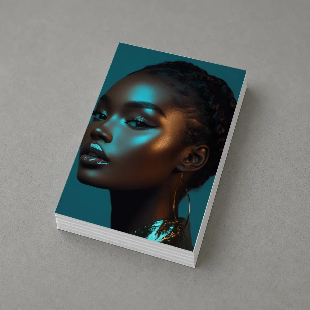 Black Woman Portrait Teal Neon Light – Postcards