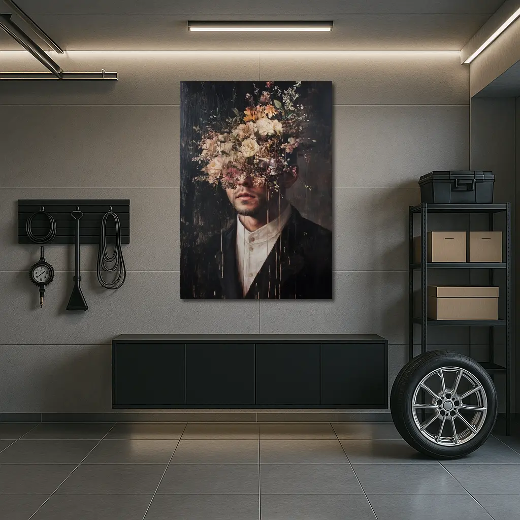Man In Suit With Floral Head Dark – Wall Art
