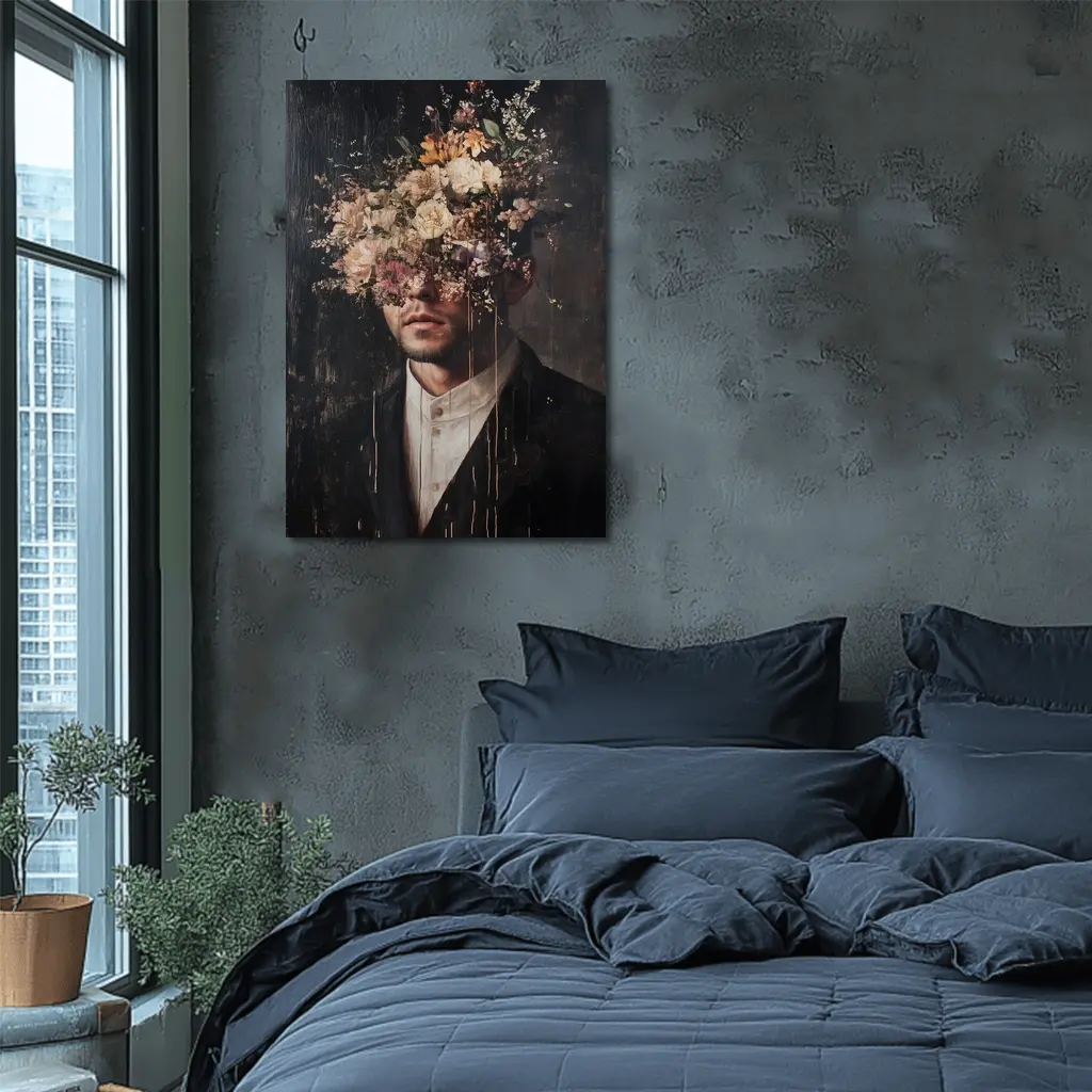 Man In Suit With Floral Head Dark – Wall Art
