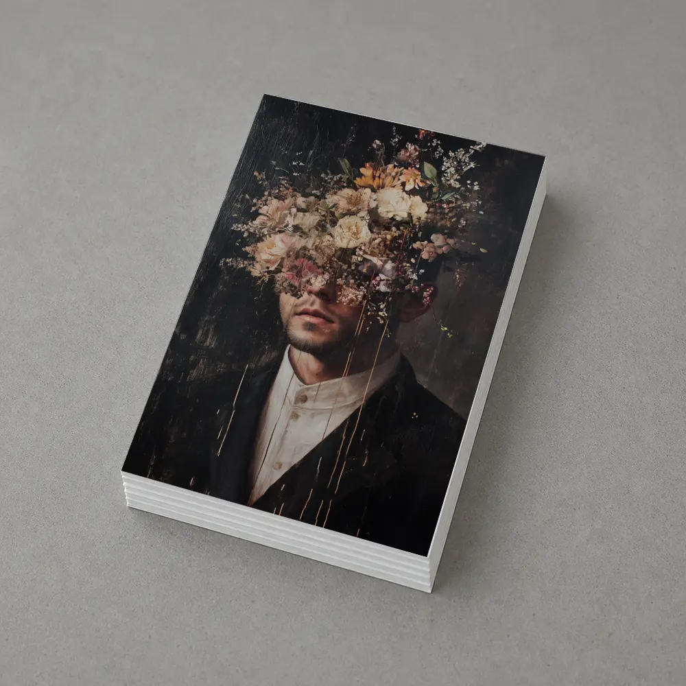 Man In Suit With Floral Head Dark – Postcards