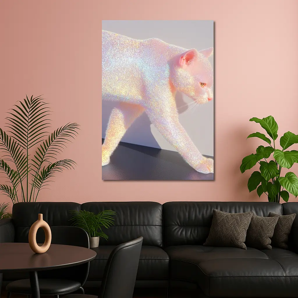 Holographic Glitter Cat Walking Iridescent Light – Wall Art