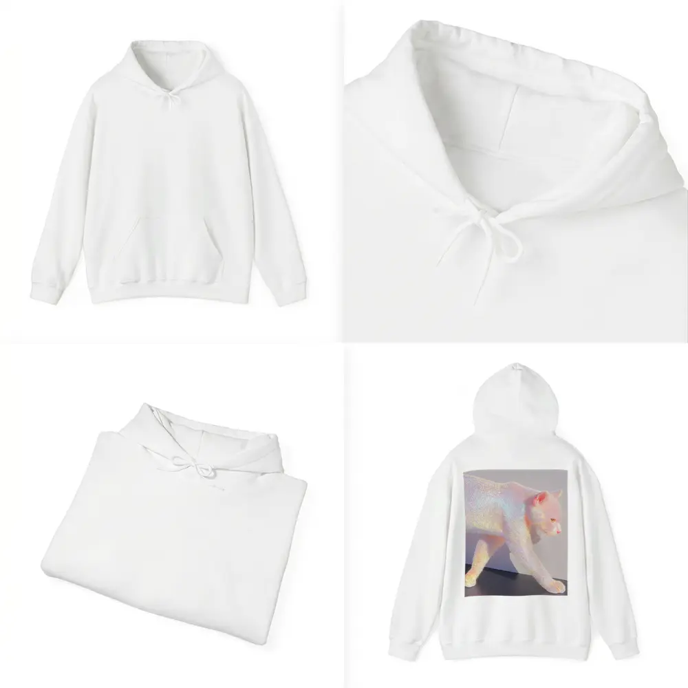 Holographic Glitter Cat Walking Iridescent Light – Hoodies
