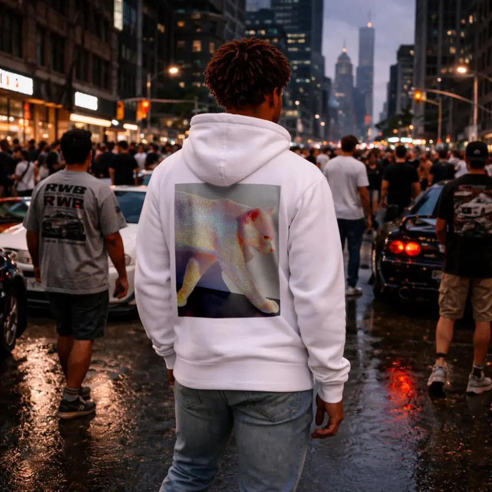 Holographic Glitter Cat Walking Iridescent Light – Hoodies