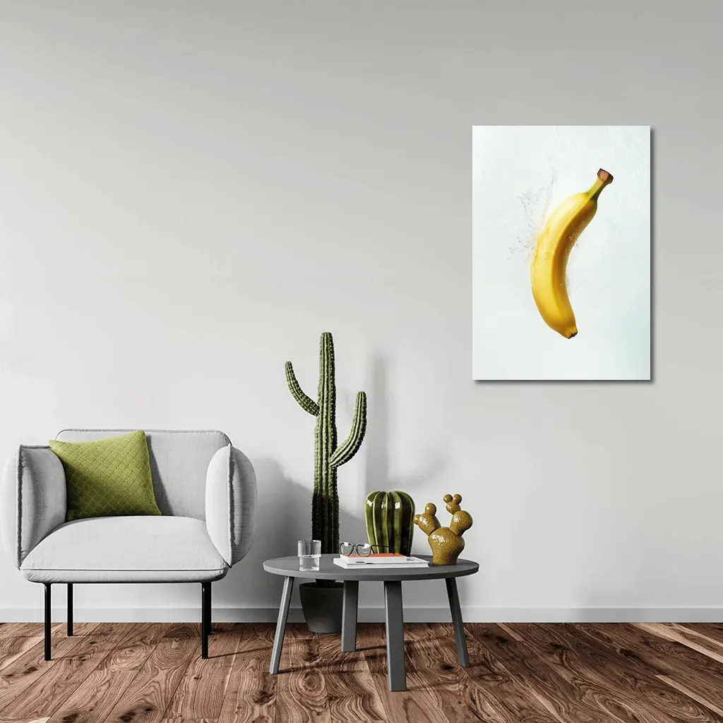 Banana Splashing Through Clear Water Background – Wall Art