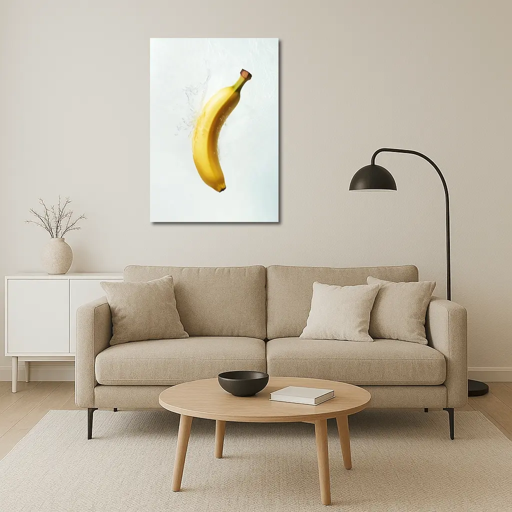 Banana Splashing Through Clear Water Background – Wall Art