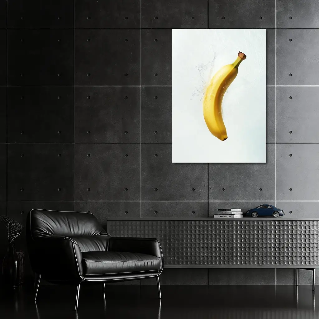 Banana Splashing Through Clear Water Background – Wall Art