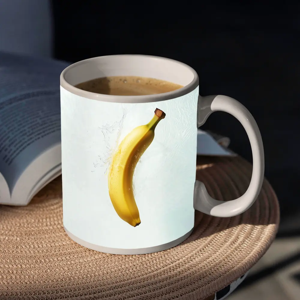Banana Splashing Through Clear Water Background – Mugs
