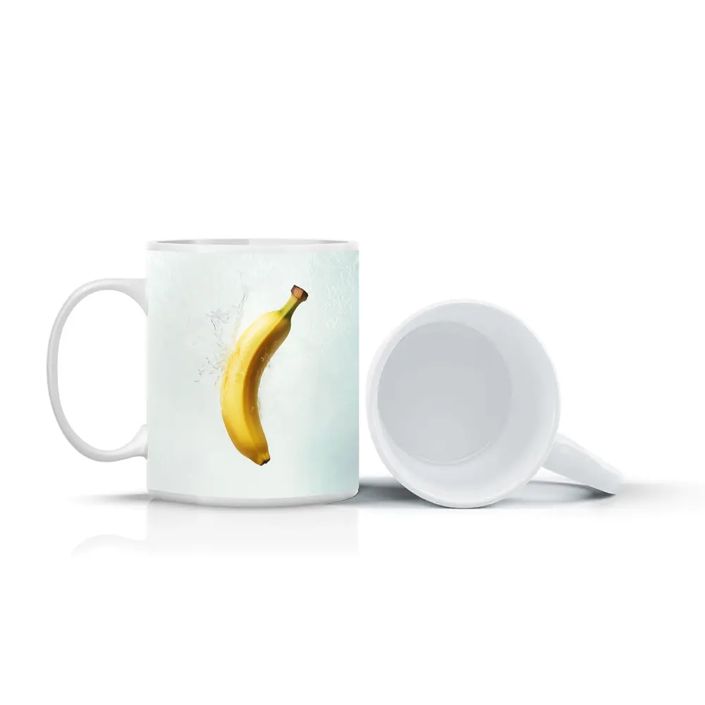 Banana Splashing Through Clear Water Background – Mugs