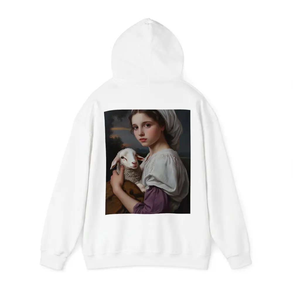 Young Girl Holding Lamb Classical Portrait – Hoodies