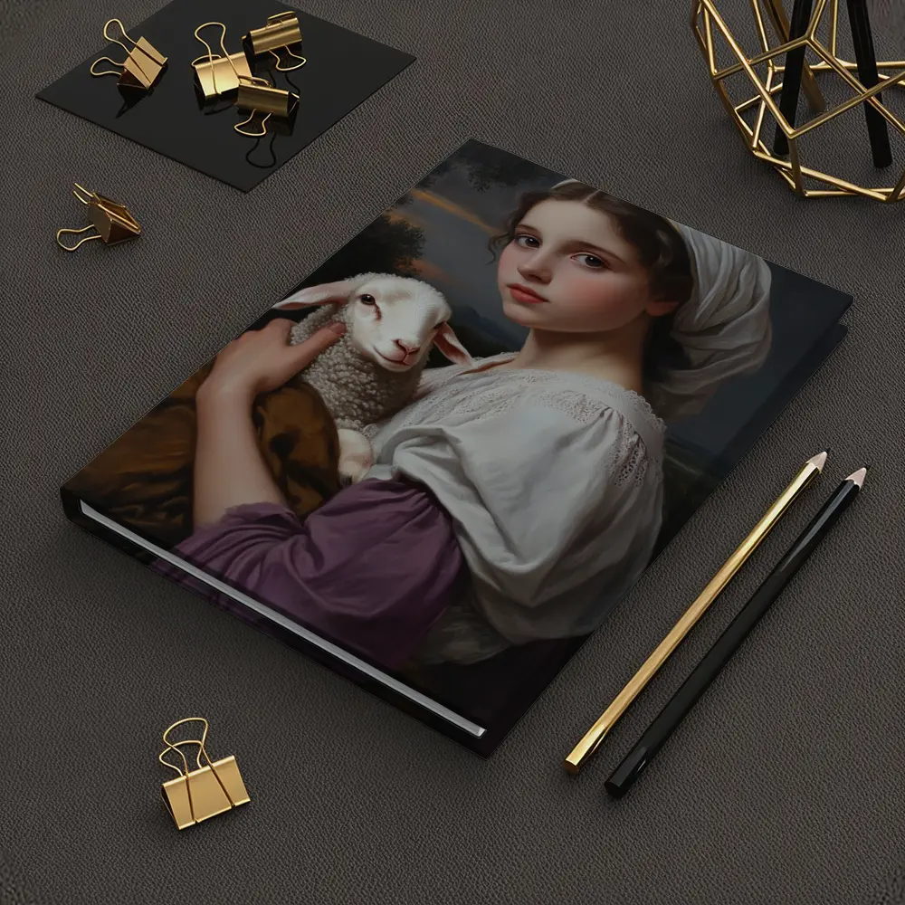 Young Girl Holding Lamb Classical Portrait – Notebooks