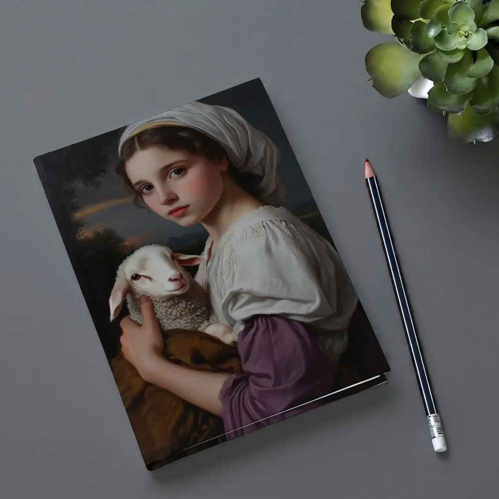 Young Girl Holding Lamb Classical Portrait – Notebooks