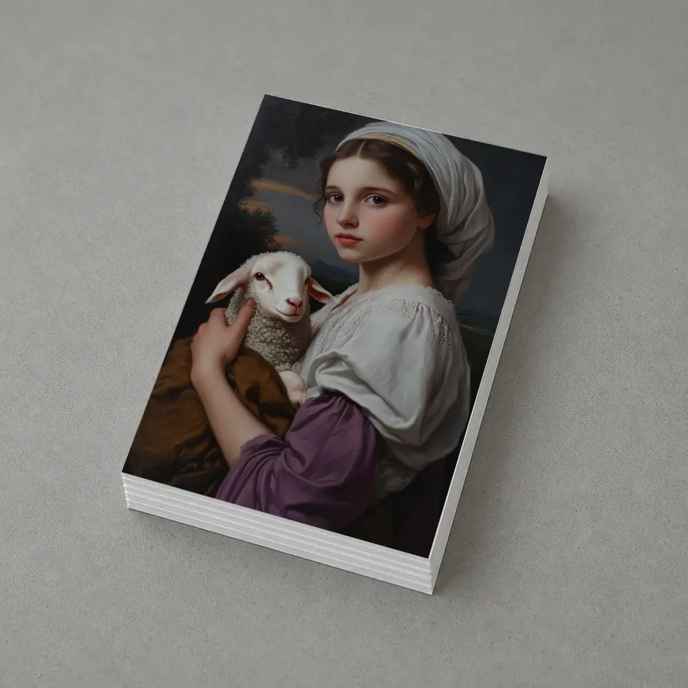 Young Girl Holding Lamb Classical Portrait – Postcards