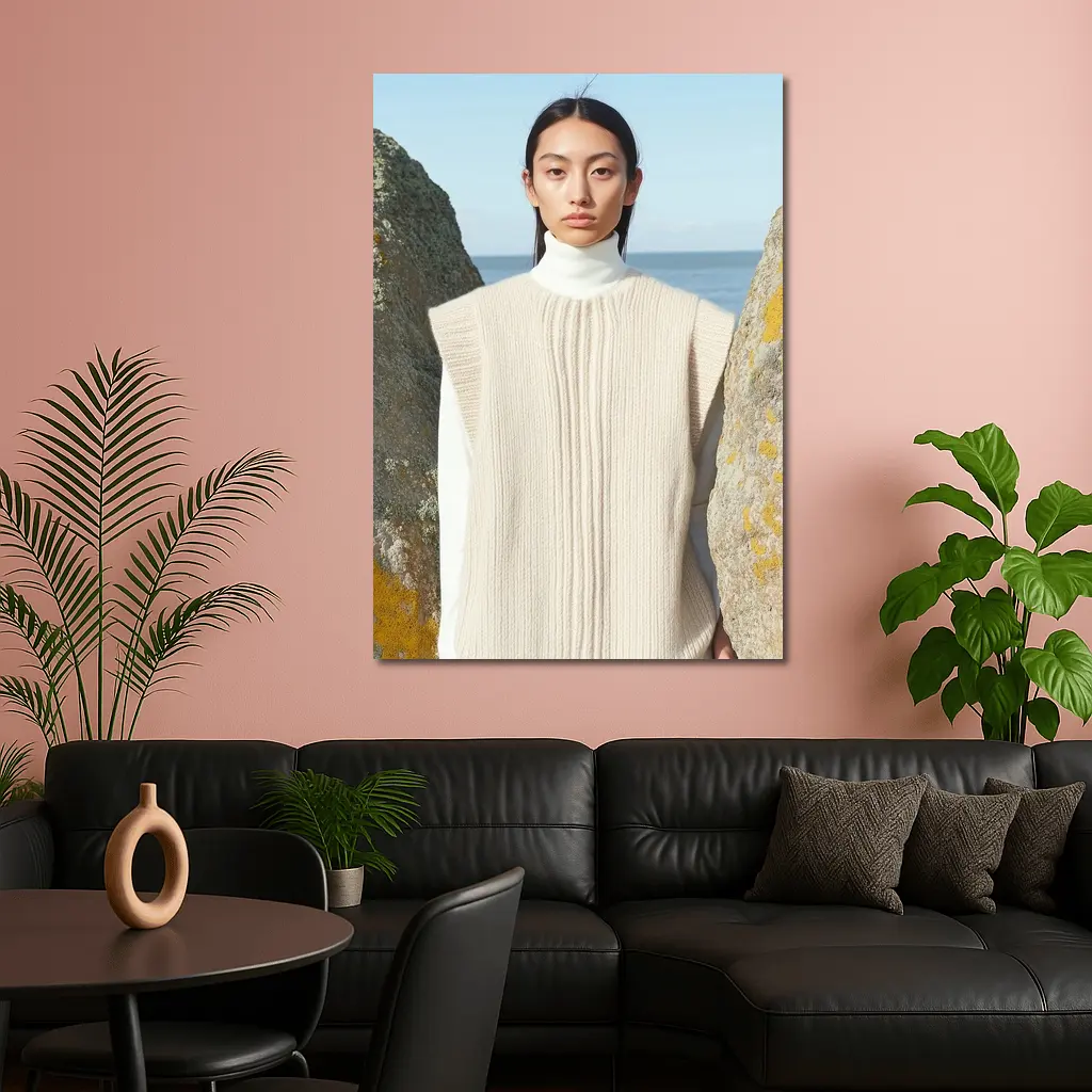 Cream Knit Vest Coastal Rocky Shore – Wall Art