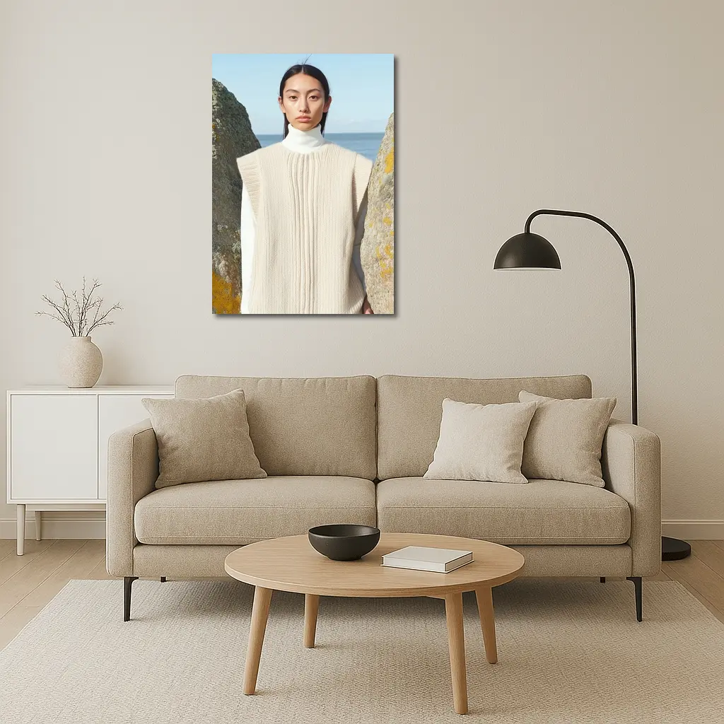 Cream Knit Vest Coastal Rocky Shore – Wall Art