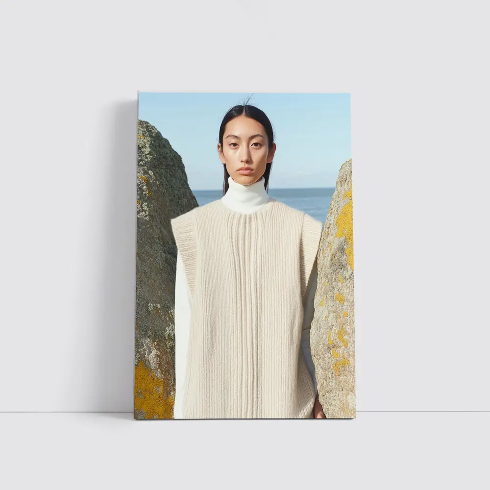 Cream Knit Vest Coastal Rocky Shore – Wall Art
