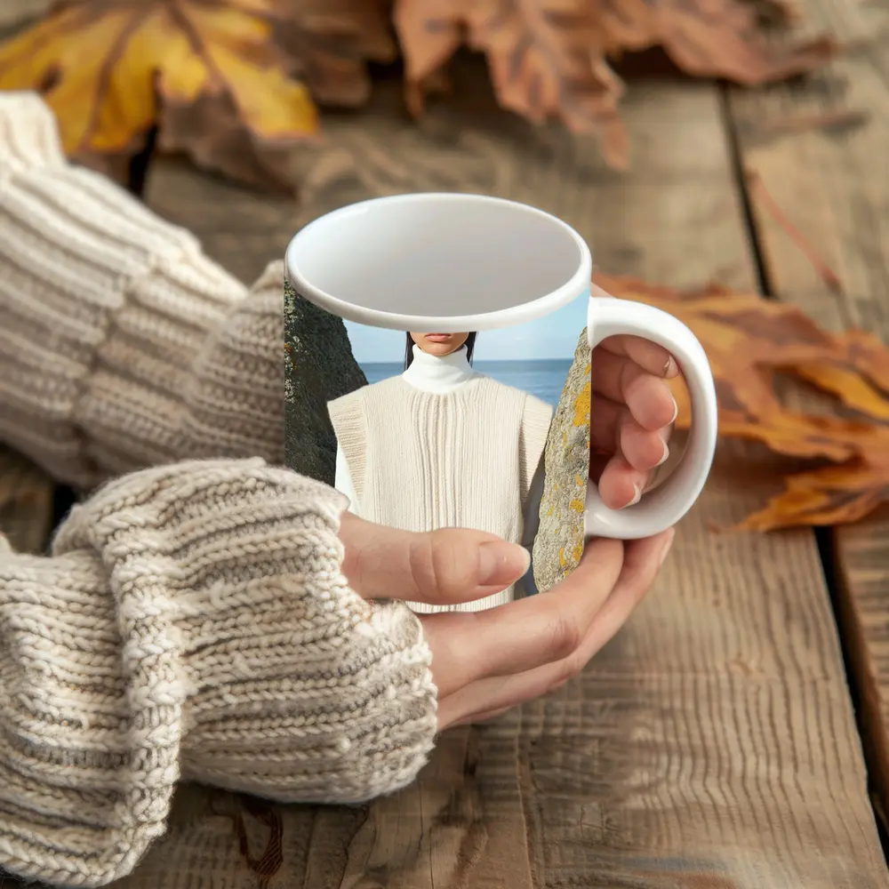 Cream Knit Vest Coastal Rocky Shore – Mugs