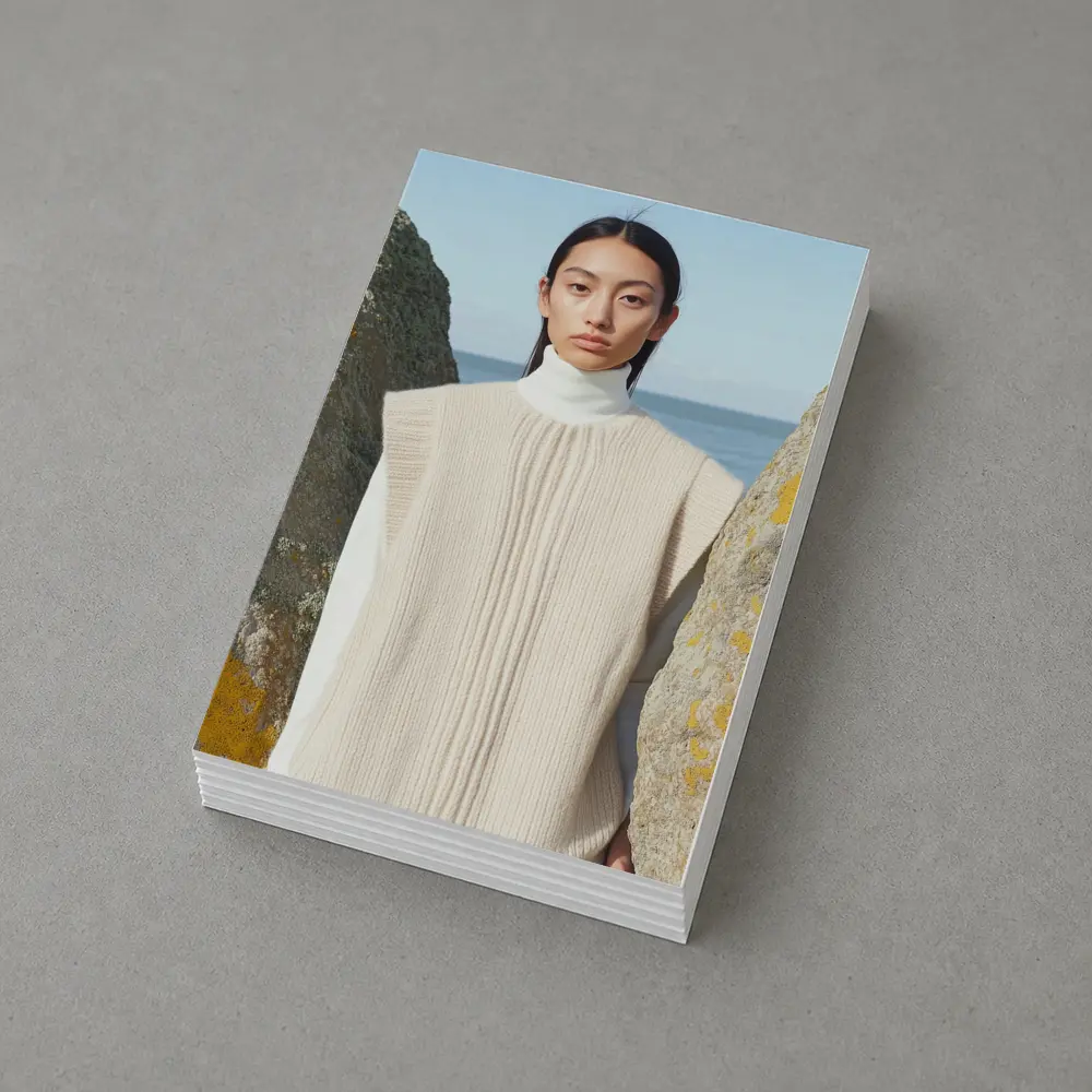 Cream Knit Vest Coastal Rocky Shore – Postcards