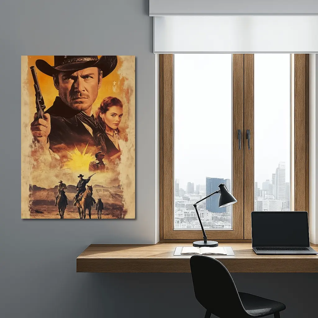 Western Cowboy Gunslinger Desert Sunset Scene – Wall Art