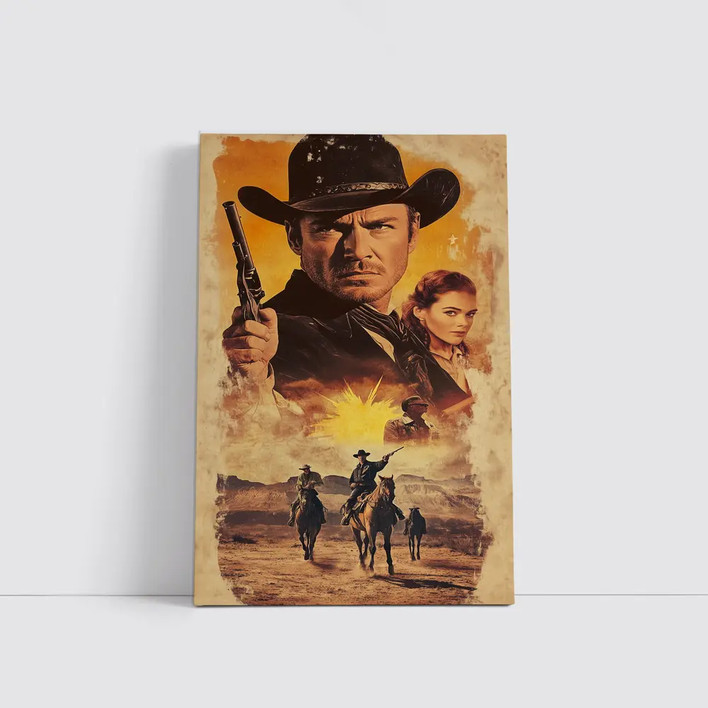 Western Cowboy Gunslinger Desert Sunset Scene – Wall Art