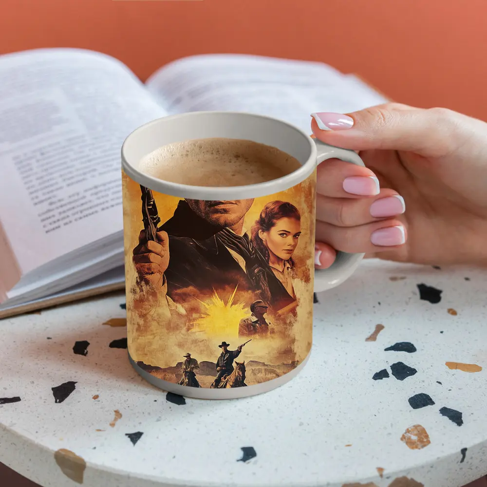 Western Cowboy Gunslinger Desert Sunset Scene – Mugs