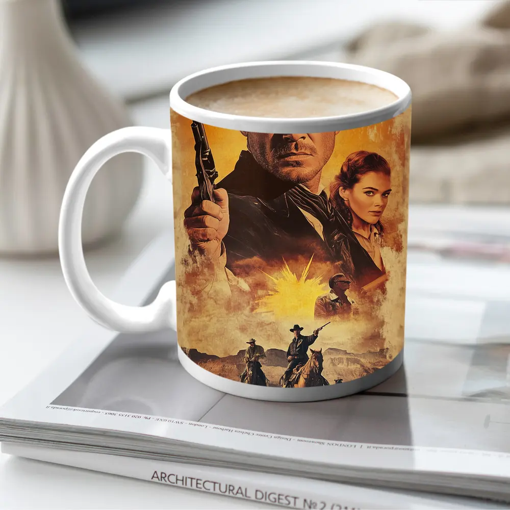 Western Cowboy Gunslinger Desert Sunset Scene – Mugs