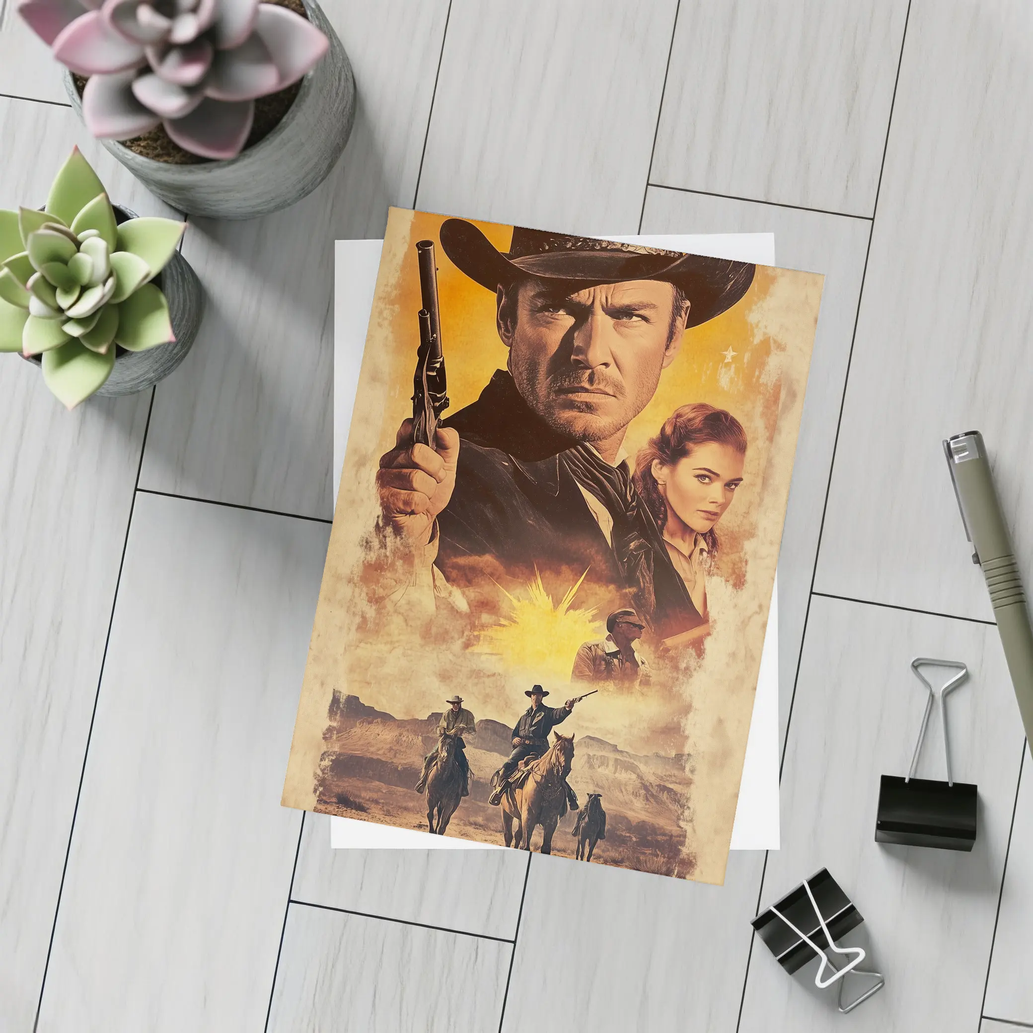 Western Cowboy Gunslinger Desert Sunset Scene – Postcards