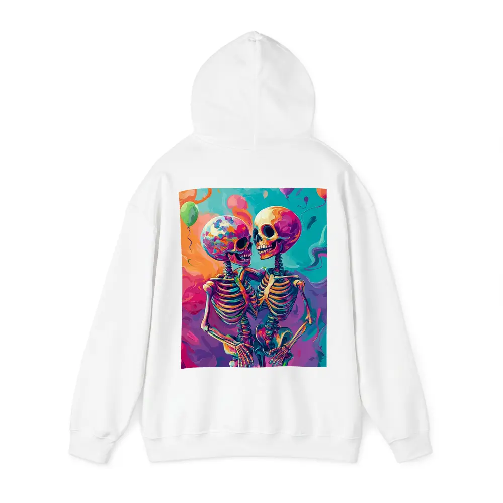 Colorful Skeletons Embracing Balloon Party Background – Hoodies