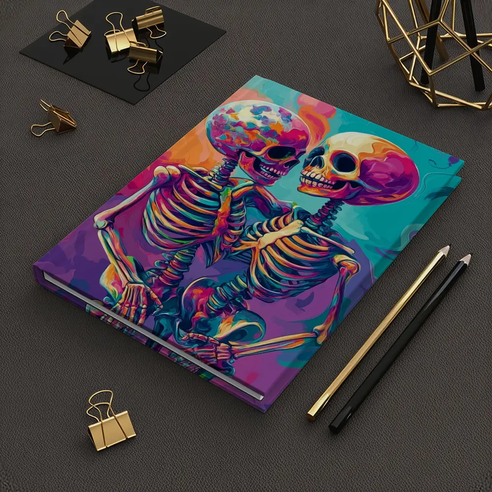 Colorful Skeletons Embracing Balloon Party Background – Notebooks