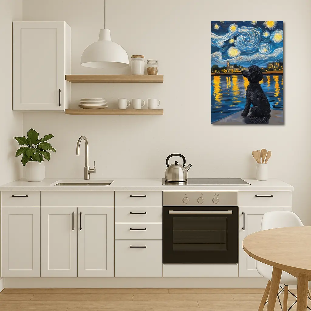 Black Poodle Starry Night Van Gogh Style – Wall Art