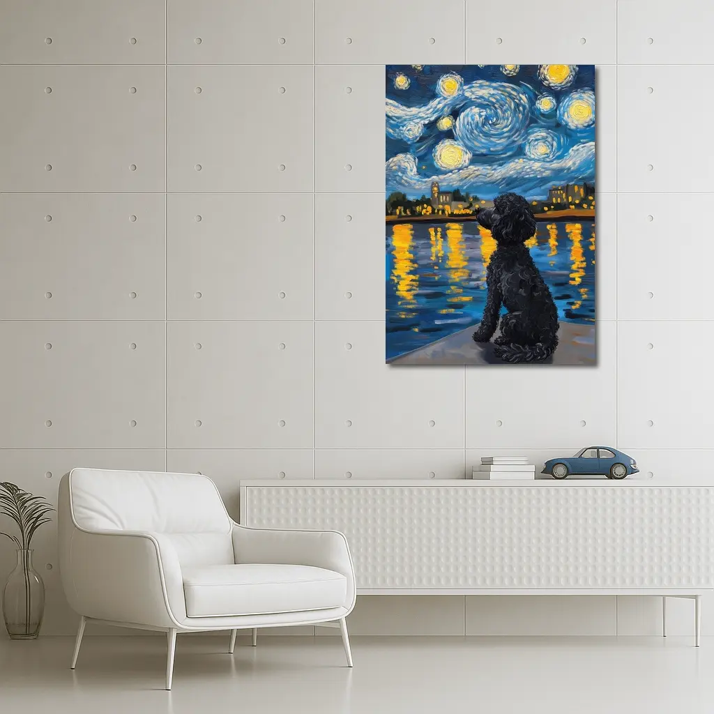 Black Poodle Starry Night Van Gogh Style – Wall Art