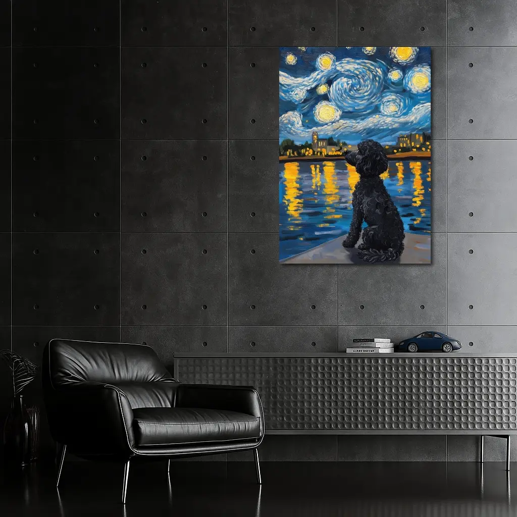 Black Poodle Starry Night Van Gogh Style – Wall Art