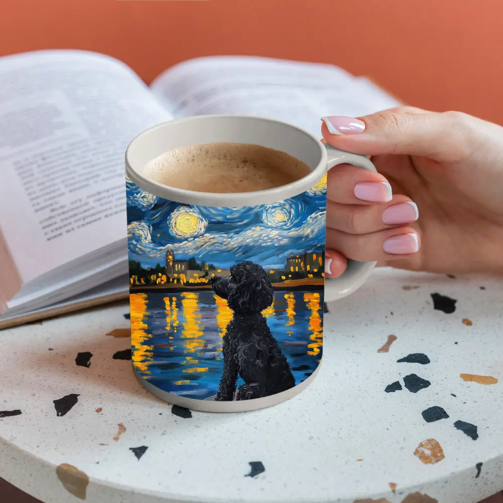 Black Poodle Starry Night Van Gogh Style – Mugs