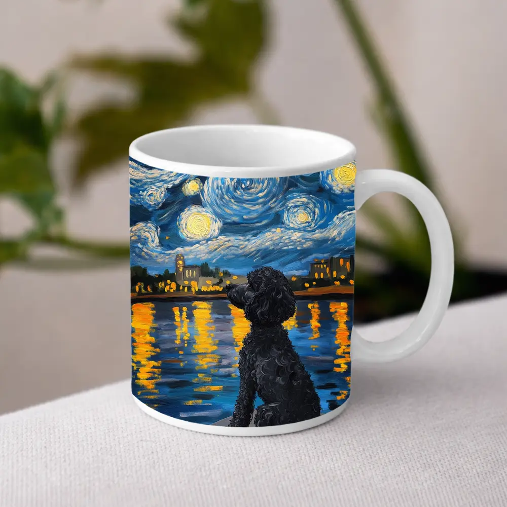 Black Poodle Starry Night Van Gogh Style – Mugs