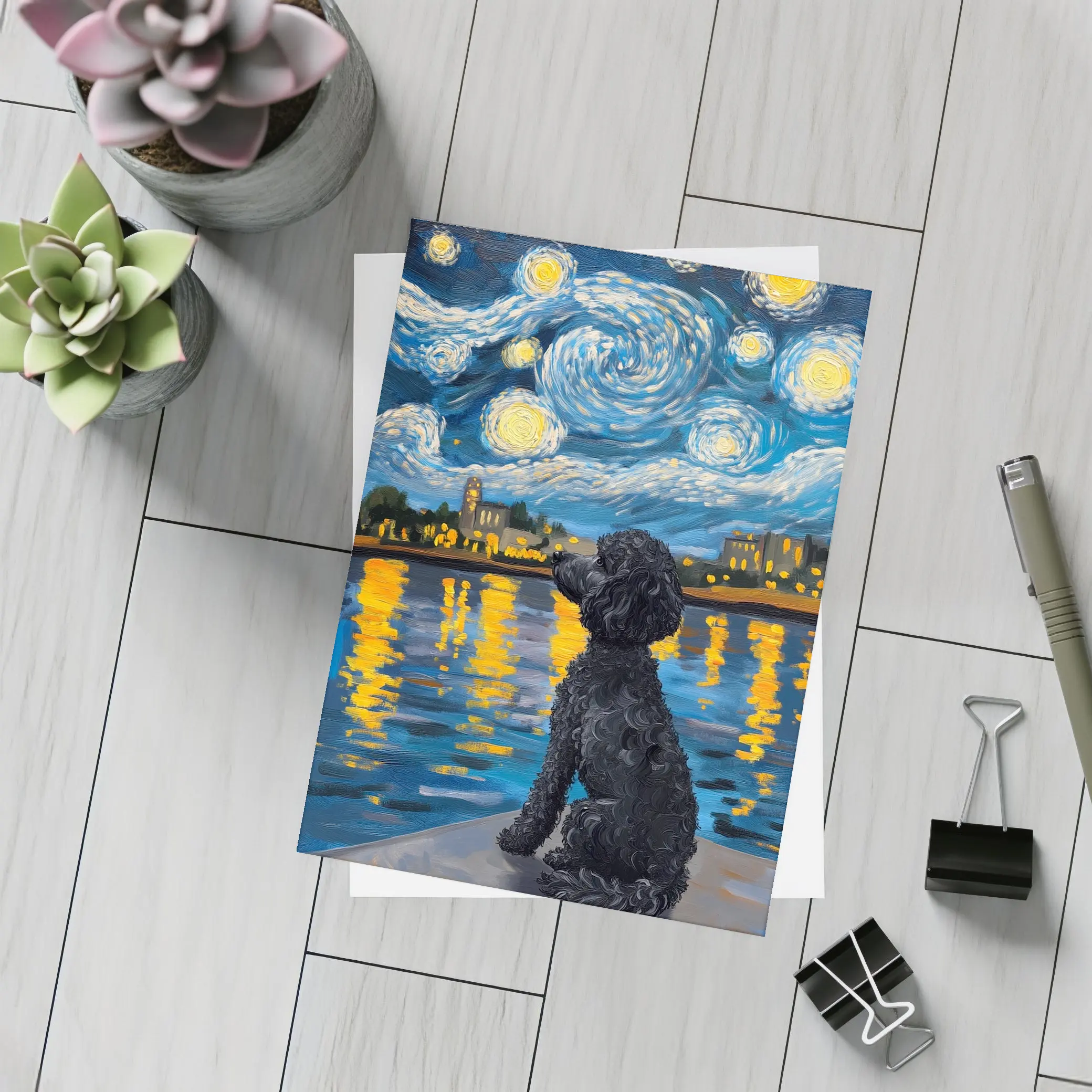Black Poodle Starry Night Van Gogh Style – Postcards