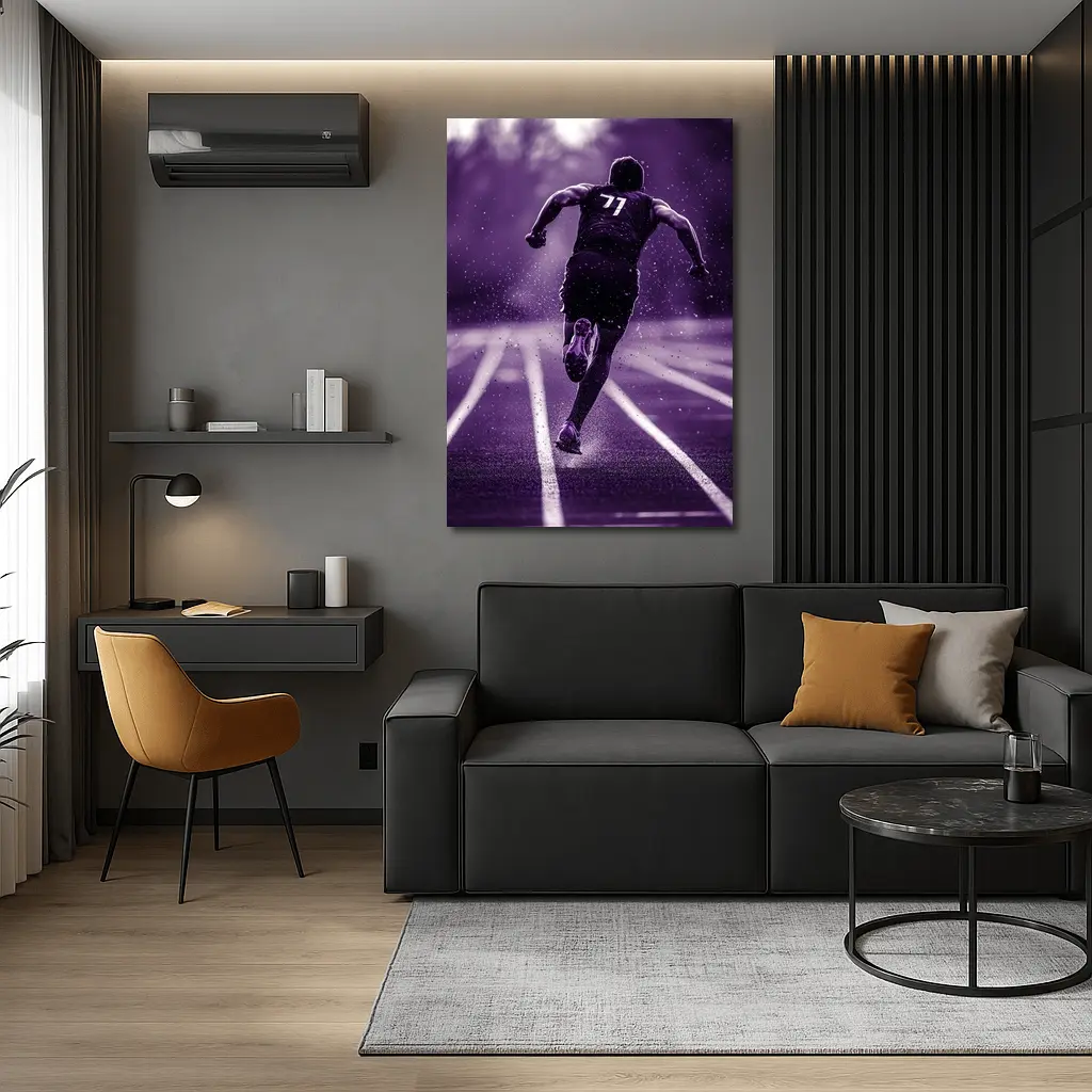 Sprint Runner On Track In Rain Purple – Wall Art