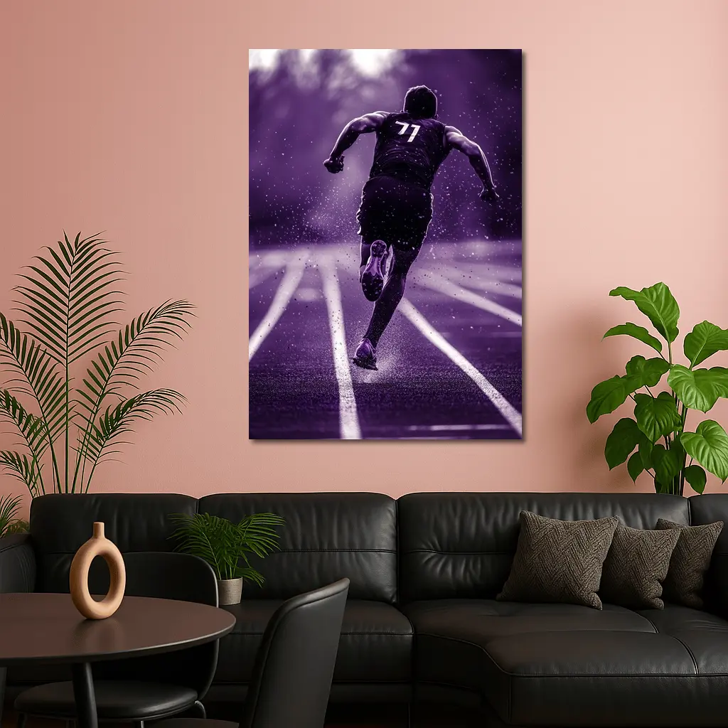 Sprint Runner On Track In Rain Purple – Wall Art
