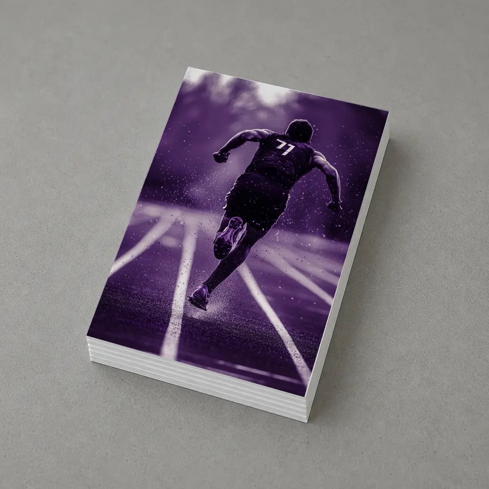 Sprint Runner On Track In Rain Purple – Postcards