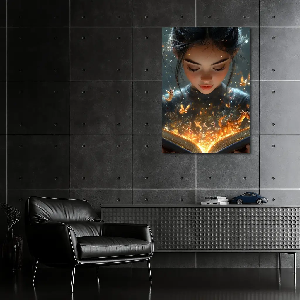 Girl Reading Magic Book Fantasy Art – Wall Art