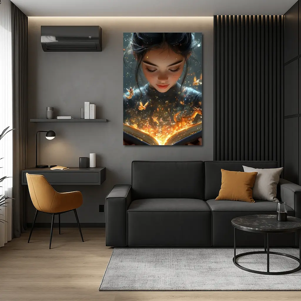 Girl Reading Magic Book Fantasy Art – Wall Art