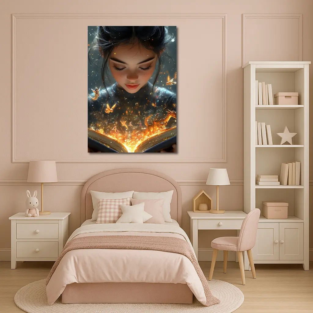 Girl Reading Magic Book Fantasy Art – Wall Art